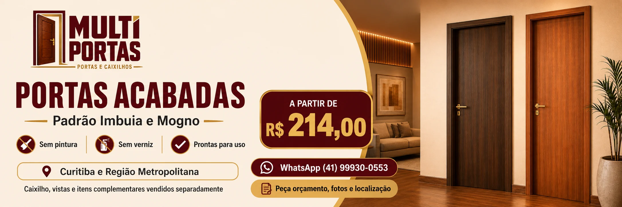 Oferta Multi Portas de portas acabadas padrão mogno e imbuia em Curitiba